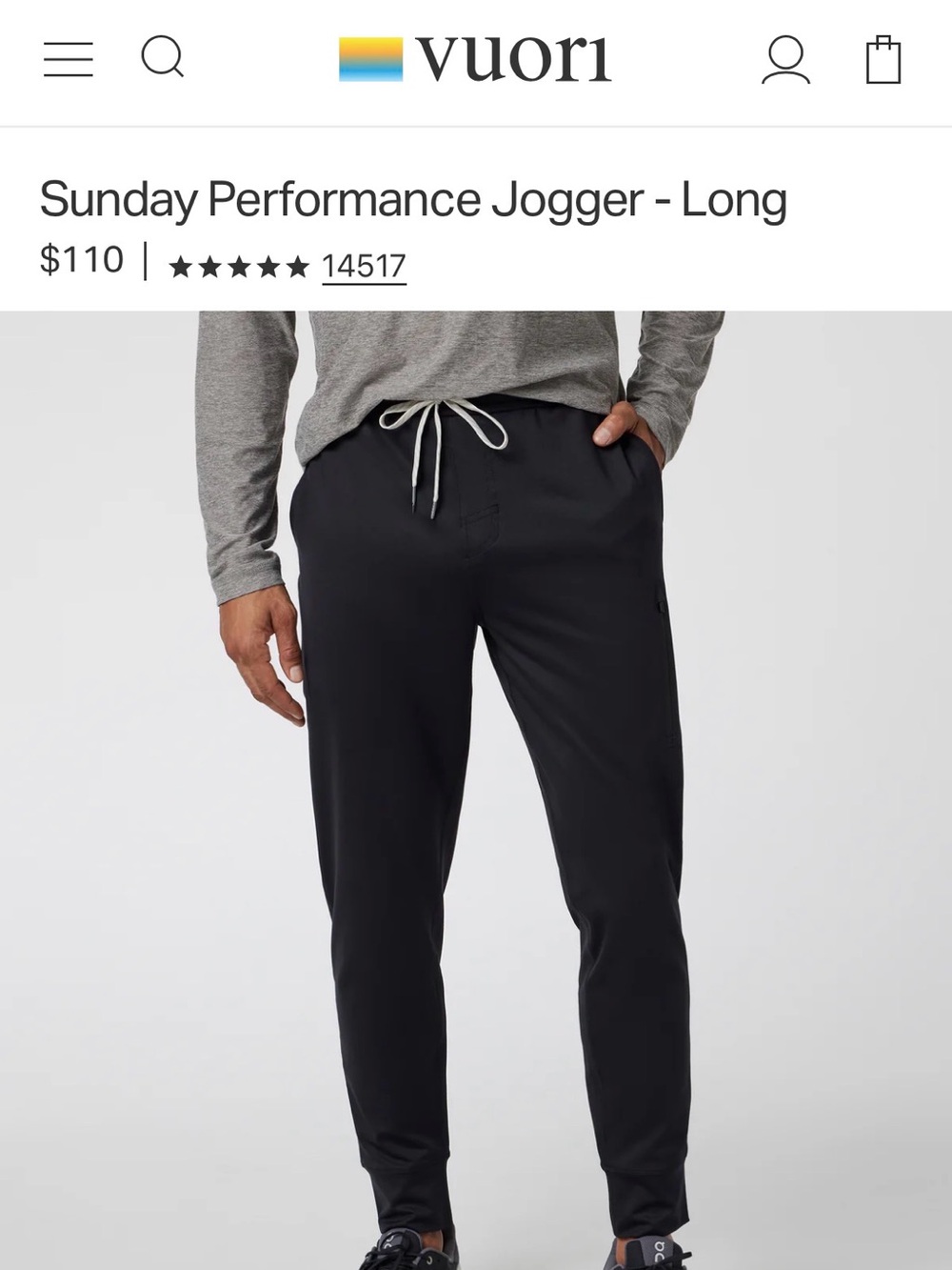 Vuori Sunday Performance Jogger - Black with Contrast Drawstring